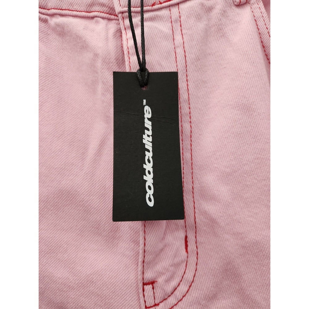 Cold Culture Stitching Jorts Sweet Lilac Pink Straight Loose Fit 100% Cotton Y2K - Picture 9 of 16